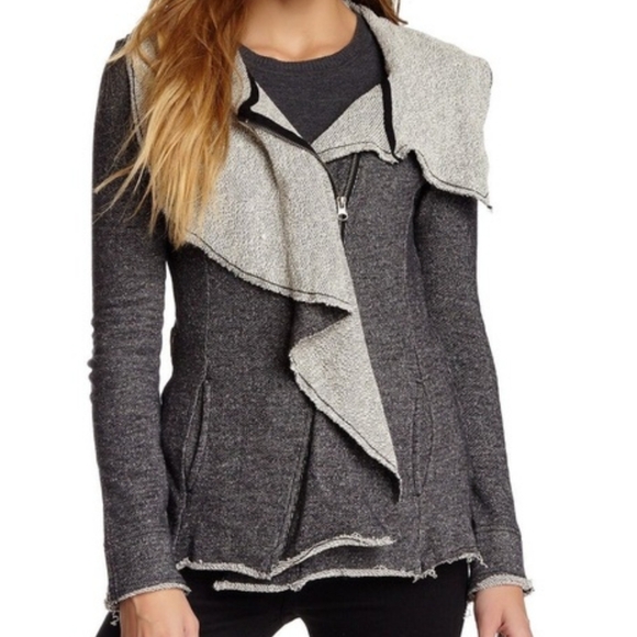 BNCI By Blanc Noir Distresses Zip Up Boho 100% Cotton Slue Cardigan Womens Large - Picture 1 of 10